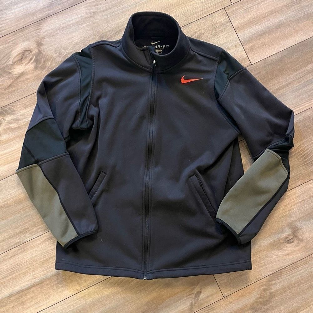 Nike Therma-Fit Black/Olive‎ Green Athletic Jacket Men Large